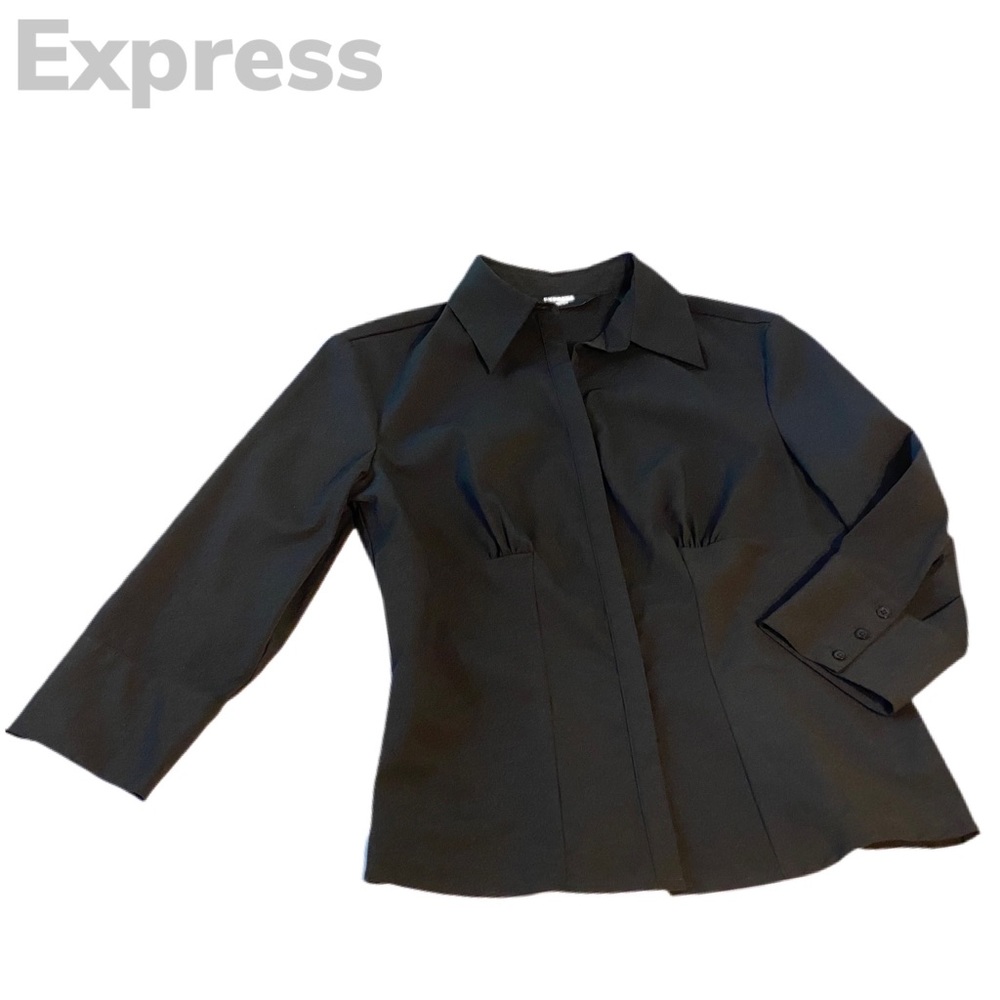 Express Stretch Black Button Down Collared Top